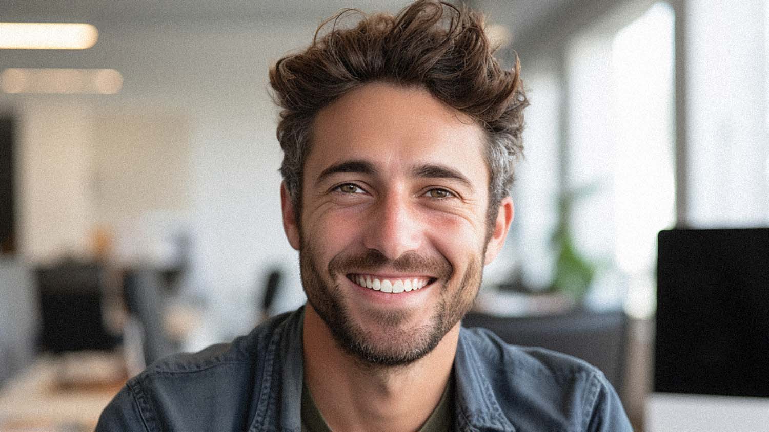 Sales person as seen from an eye contact webcam